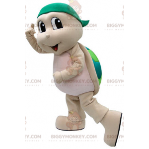 BIGGYMONKEY™ mascot costume of beige and green turtle. turtle