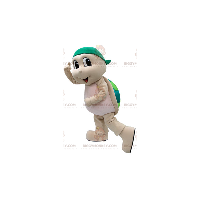 Disfraz de mascota BIGGYMONKEY™ de tortuga beige y verde. Disfraz de mascota BIGGYMONKEY™ de tortuga beige y verde.