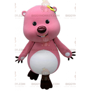 Pink and White Beaver BIGGYMONKEY™ Mascot Costume. Otter
