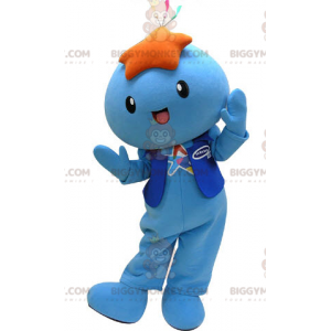 BIGGYMONKEY™ Mascot Costume Blue Snowman with Star on Head -