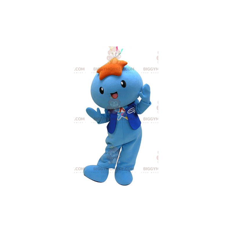 BIGGYMONKEY™ Mascot Costume Blue Snowman with Star on Head -