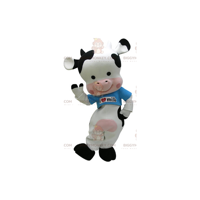 Traje de mascote BIGGYMONKEY™ Vaca preta, branca e rosa com Traje de mascote BIGGYMONKEY™ Vaca preta, branca e rosa com