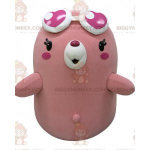 Fantasia de mascote de urso rosa e branco de toupeira gorda