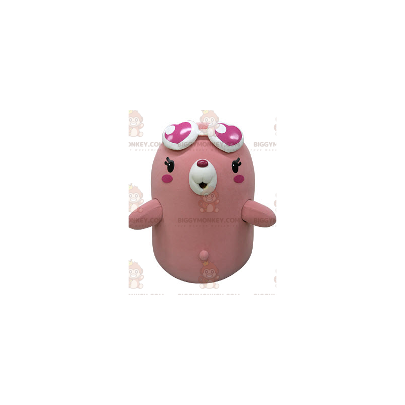 Fantasia de mascote de urso rosa e branco de toupeira gorda