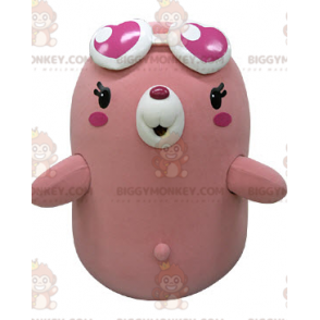 Fantasia de mascote de urso rosa e branco de toupeira gorda