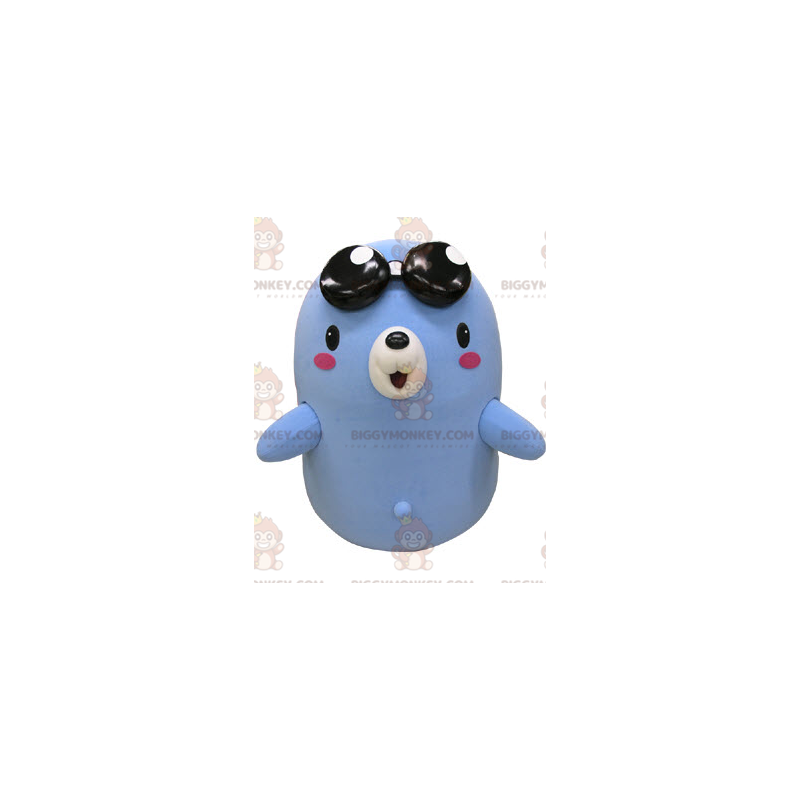 Sinivalkoinen myyräkarhu BIGGYMONKEY™ maskottiasu lasilla - Sinivalkoinen myyräkarhu BIGGYMONKEY™ maskottiasu lasilla -