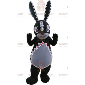 Zwart en grijs konijn BIGGYMONKEY™ mascottekostuum met kleurrijke patronen - Konijn mascotte - BiggyMonkey.com