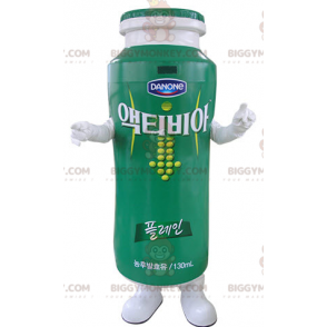 Traje de mascote BIGGYMONKEY™ de iogurte verde e branco. Traje