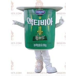 Costume de mascotte BIGGYMONKEY™ de pot de yaourt vert et blanc
