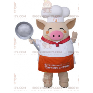 BIGGYMONKEY™ mascot costume beige pig dressed as a chef -