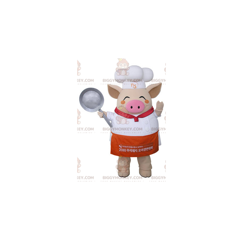 Costume de mascotte BIGGYMONKEY™ de cochon beige habillé en Costume de mascotte BIGGYMONKEY™ de cochon beige habillé en
