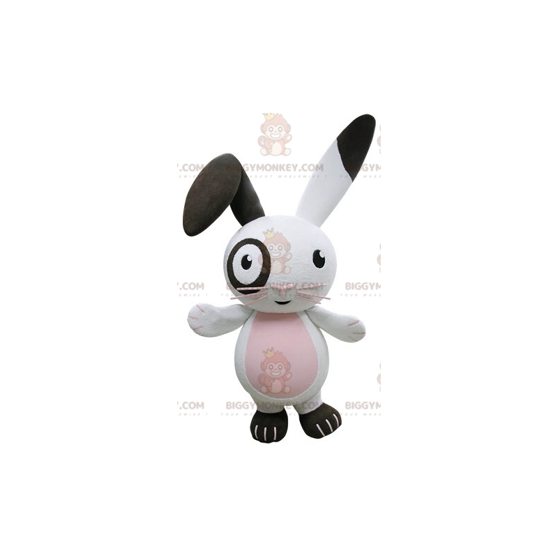Costume de mascotte BIGGYMONKEY™ de lapin blanc rose et noir Costume de mascotte BIGGYMONKEY™ de lapin blanc rose et noir