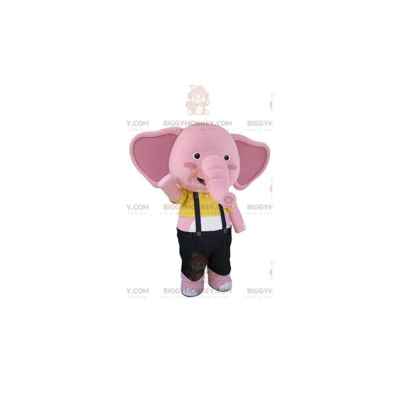 Pink og hvid elefant BIGGYMONKEY™ maskotkostume med overalls - Pink og hvid elefant BIGGYMONKEY™ maskotkostume med overalls -
