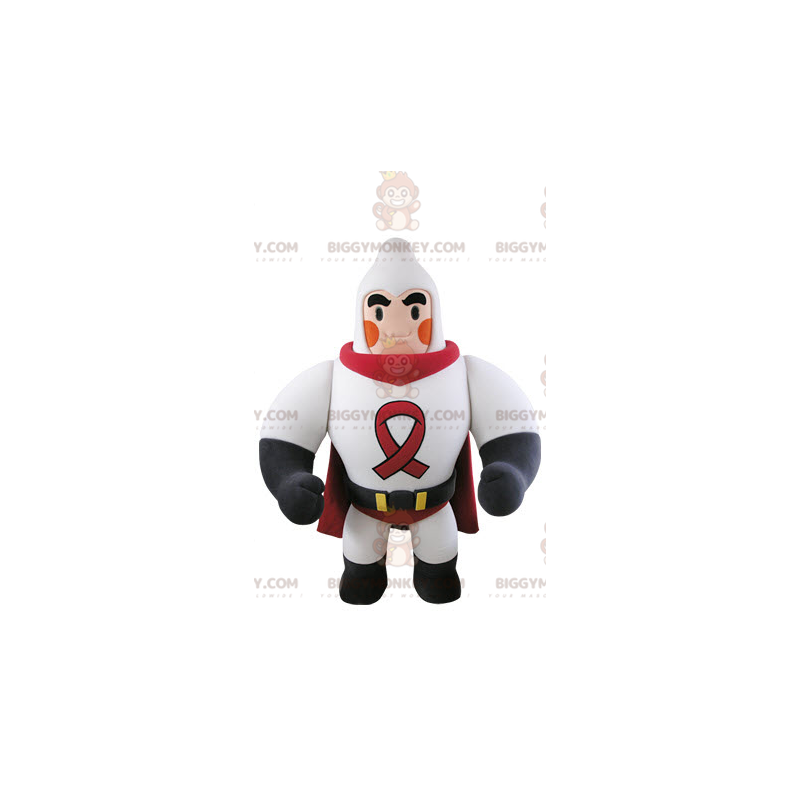 Gespierde superheld BIGGYMONKEY™ mascottekostuum gekleed in wit Gespierde superheld BIGGYMONKEY™ mascottekostuum gekleed in wit