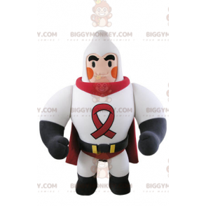  Costume da mascotte da supereroe muscolare BIGGYMONKEY™ vestito di bianco e rosso - Mascotte del supereroe - BiggyMonkey.com