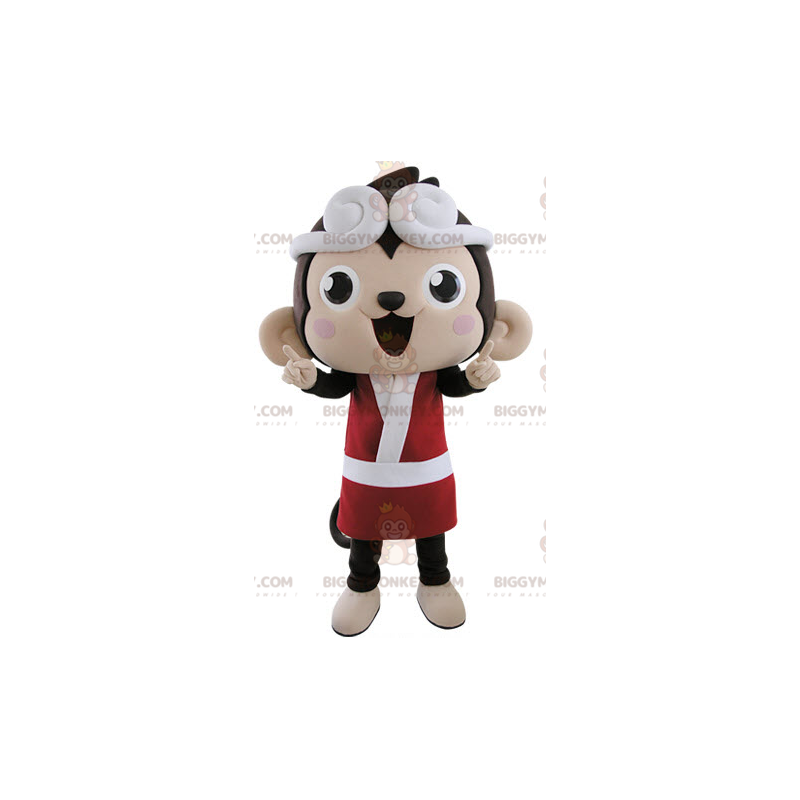 BIGGYMONKEY™ Mascot Costume of Brown and Pink Monkey Dressed in BIGGYMONKEY™ Mascot Costume of Brown and Pink Monkey Dressed in