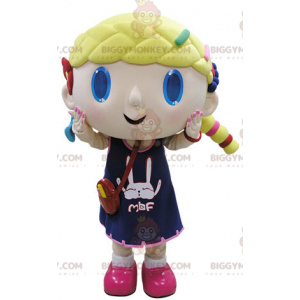 BIGGYMONKEY™ Blonde Blue Eyed Girl Mascot Costume -