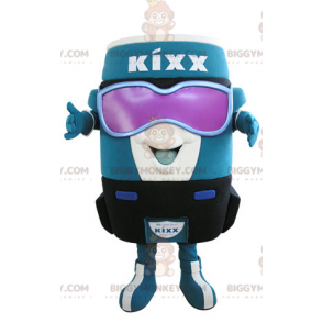 Disfraz de mascota BIGGYMONKEY™ de estaño azul y rojo muy