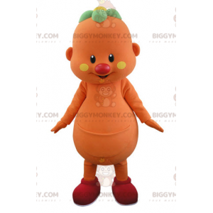 BIGGYMONKEY™ Mascottekostuum Oranje man met bloem op het hoofd