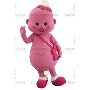 BIGGYMONKEY™ μασκότ στολή ροζ άνδρα με λουλούδι στο κεφάλι -