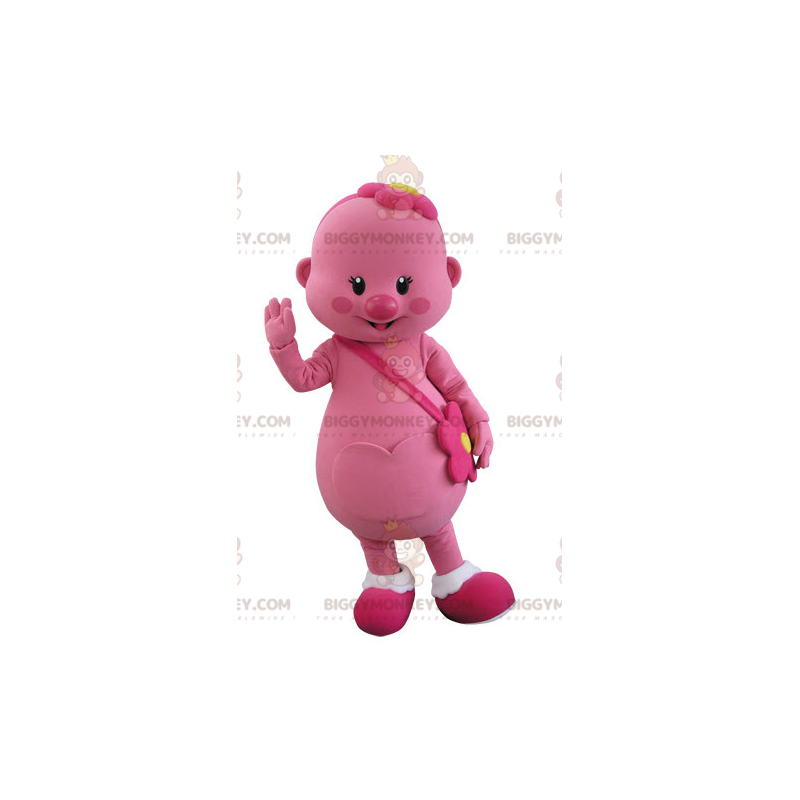 BIGGYMONKEY™ Costume da mascotte Uomo rosa con fiore in testa -