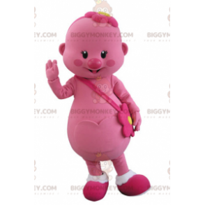 BIGGYMONKEY™ μασκότ στολή ροζ άνδρα με λουλούδι στο κεφάλι -