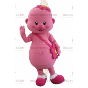 Traje de mascote BIGGYMONKEY™ Pink Man com flor na cabeça –