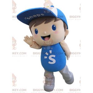 Child's BIGGYMONKEY™ Mascot Costume Dressed in Blue with Cap -