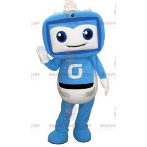 Kostým maskota BIGGYMONKEY™ s obří modrobílou obrazovkou TV –