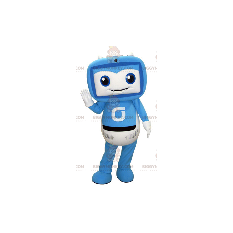 Blå och vit jätteskärm TV BIGGYMONKEY™ Maskotdräkt - Blå och vit jätteskärm TV BIGGYMONKEY™ Maskotdräkt -