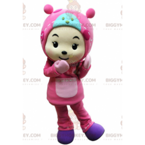 Barnets BIGGYMONKEY™ maskotkostume klædt helt i pink med hætte