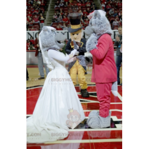2 BIGGYMONKEY™s mascot gray wolves dressed in red and white –