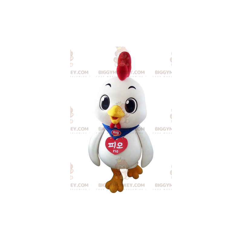 Costume de mascotte BIGGYMONKEY™ de poule de coq blanc et rouge Costume de mascotte BIGGYMONKEY™ de poule de coq blanc et rouge