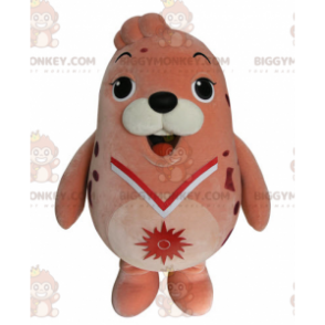  BIGGYMONKEY™ Costume da mascotte di leone marino rosa con foca paffuta e divertente - Mascotte di foca - BiggyMonkey.com
