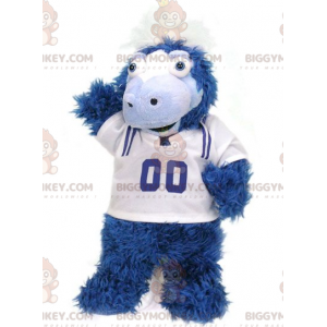 Traje de mascote BIGGYMONKEY™ de potro azul e branco todo