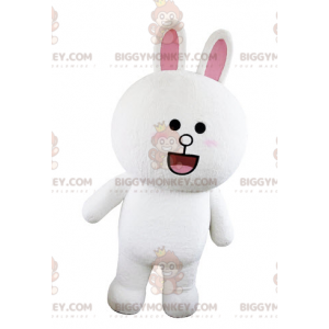 Plump Round White And Pink Rabbit Mascot Costume BIGGYMONKEY™