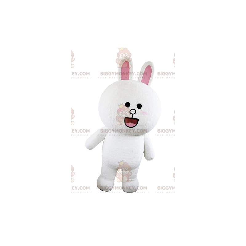 Fantasia redonda de mascote de coelho branco e rosa