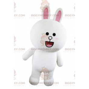 Costume de mascotte BIGGYMONKEY™ de lapin blanc et rose dodu et rond à l'air étonné - Mascotte de lapins - BiggyMonkey.com