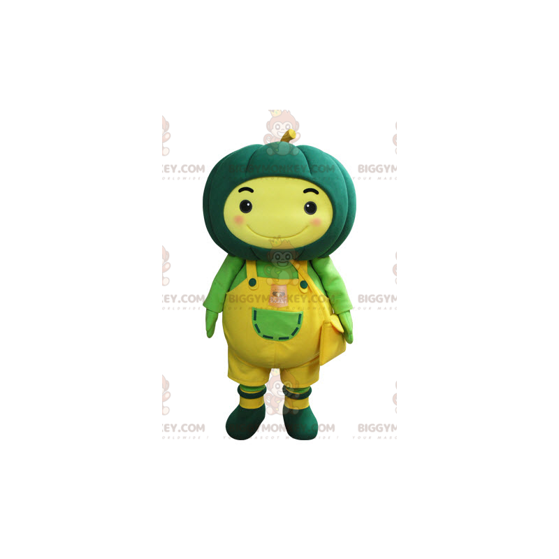 BIGGYMONKEY™ maskotkostume af gul mand med grønt græskar på BIGGYMONKEY™ maskotkostume af gul mand med grønt græskar på