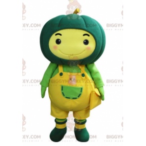 BIGGYMONKEY™ Mascot Costume of Yellow Man with Green Pumpkin on