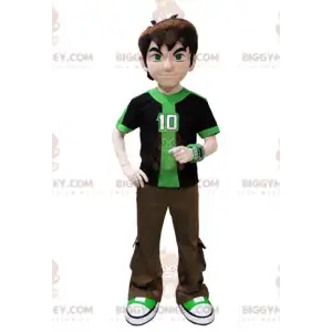 Traje de mascote adolescente BIGGYMONKEY™ vestido em verde e