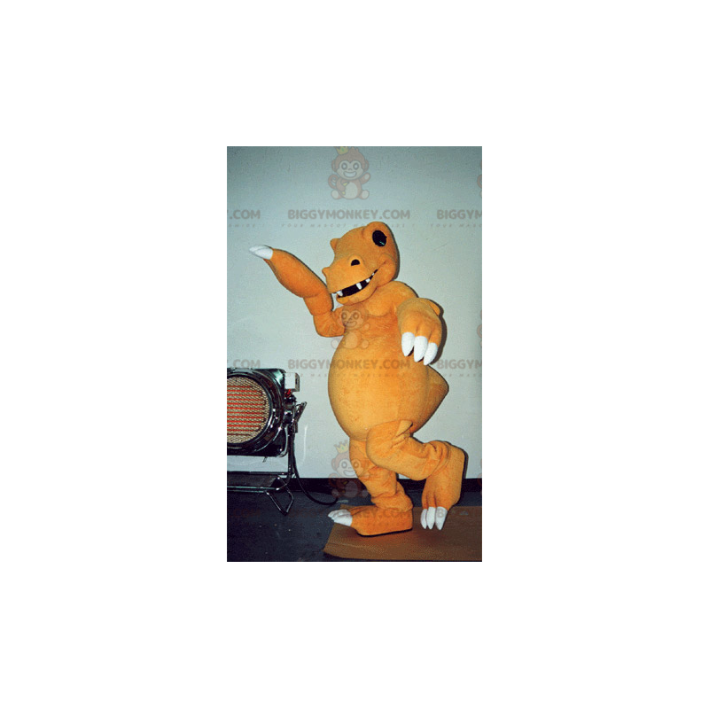 Bardzo realistyczny i przerażający kostium maskotki pomarańczowo-białego dinozaura BIGGYMONKEY™ - BiggyMonkey.com