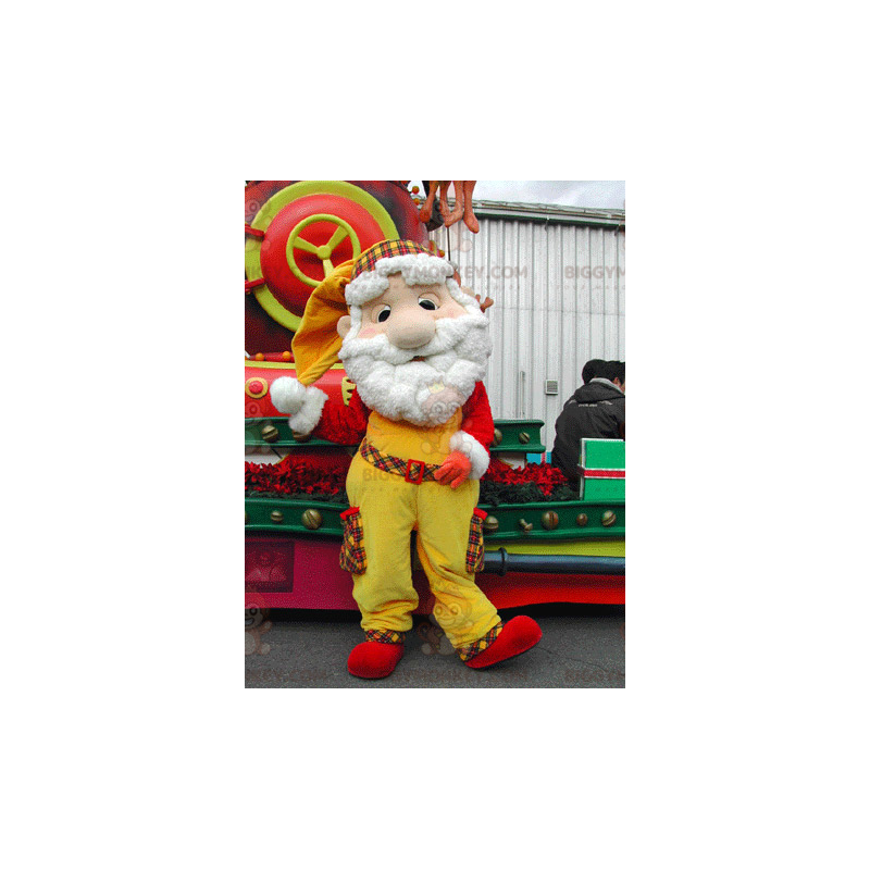 Costume de mascotte BIGGYMONKEY™ de Père-Noël habillé en jaune Costume de mascotte BIGGYMONKEY™ de Père-Noël habillé en jaune