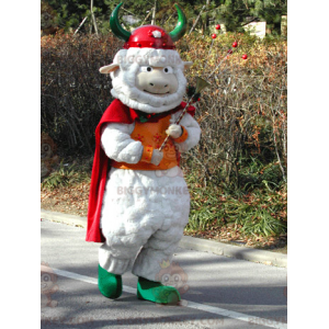 Wit schaap BIGGYMONKEY™ mascottekostuum met Viking cape en helm