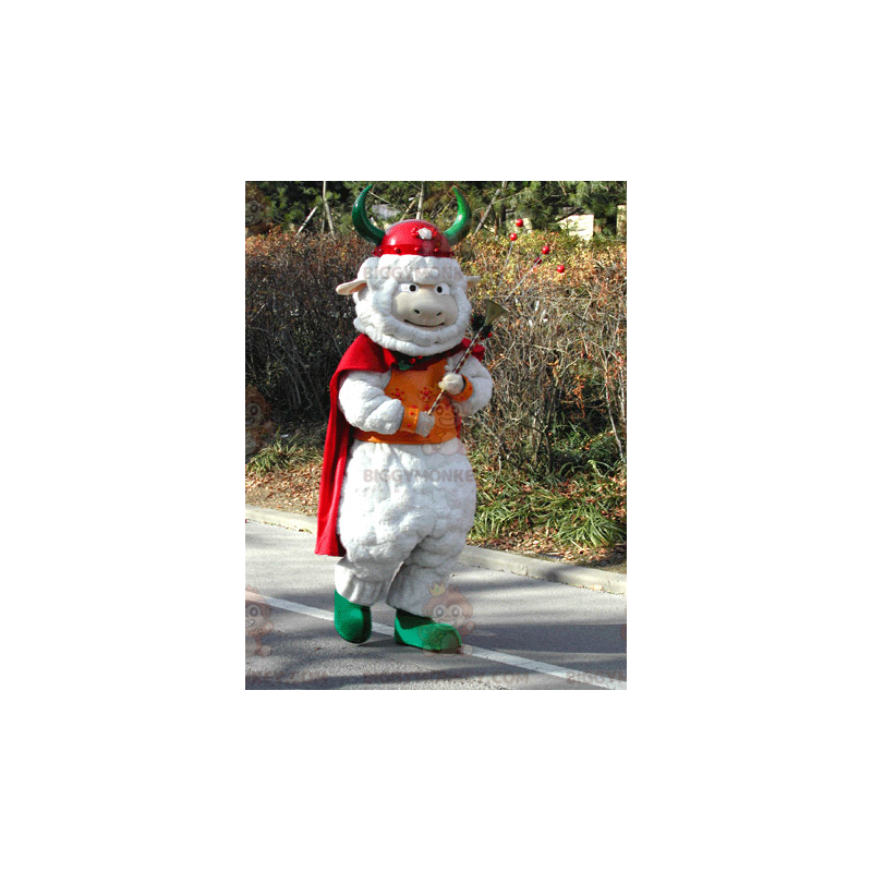 Traje de mascote de ovelha branca BIGGYMONKEY™ com capa e Traje de mascote de ovelha branca BIGGYMONKEY™ com capa e