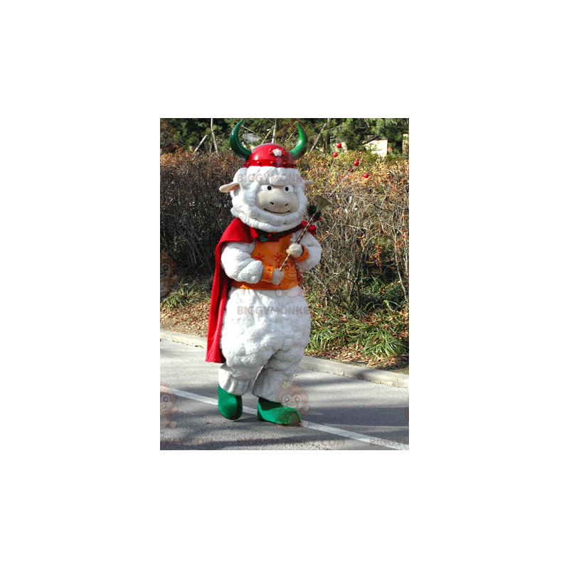 White Sheep BIGGYMONKEY™ Mascot Costume with Viking Cape and