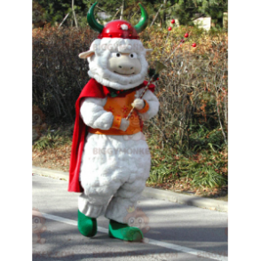 White Sheep BIGGYMONKEY™ Mascot Costume with Viking Cape and