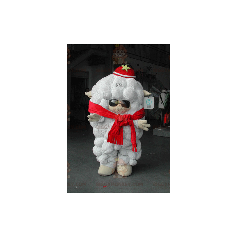 Big White Sheep BIGGYMONKEY™ Mascot Costume With Sunglasses -