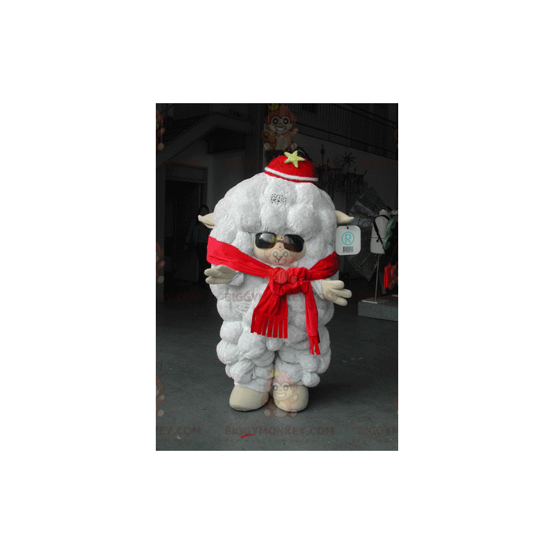 Costume de mascotte BIGGYMONKEY™ de gros mouton blanc avec des Costume de mascotte BIGGYMONKEY™ de gros mouton blanc avec des