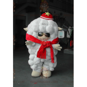 Big White Sheep BIGGYMONKEY™ Mascot Costume With Sunglasses -